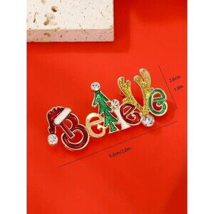 1pc Christmas Letter Brooch with Pine Tree & Reindeer Antlers, Colorful